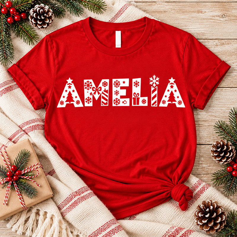 Camiseta navideña personalizada con nombre - Abecedario